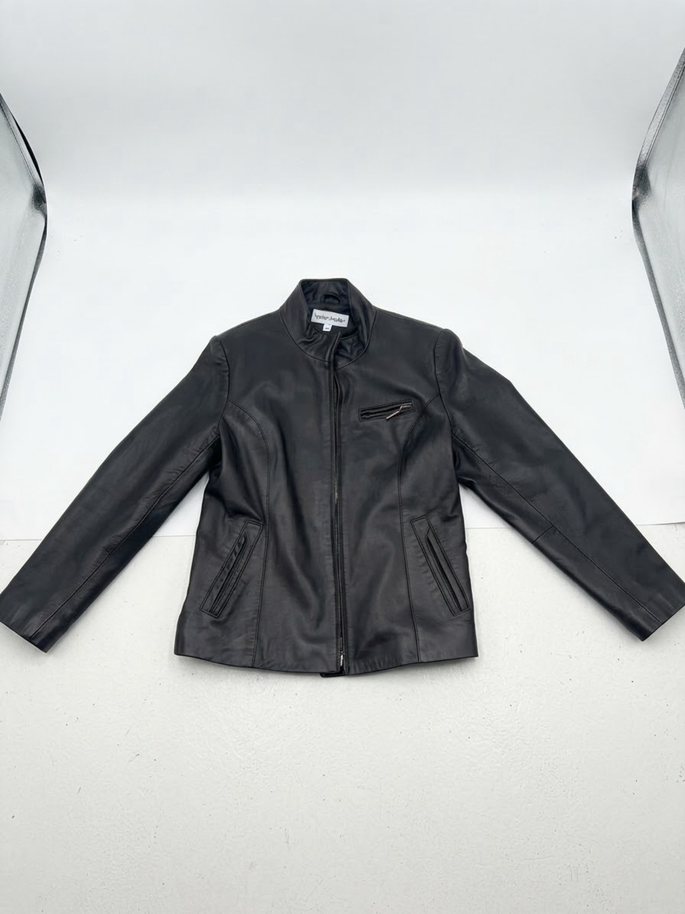 Boston Harbour Black Leather Moto Jacket Size L Moto, Biker, Minimalist, Edgy,